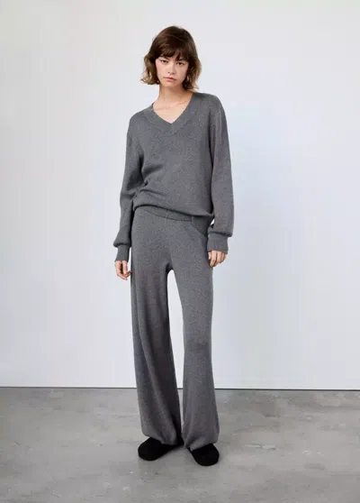 Mango Pull À Col En V 100 % Coton Soft In Gris