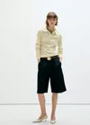 Mango Pull Col Polo Maille Texturée In Jaune