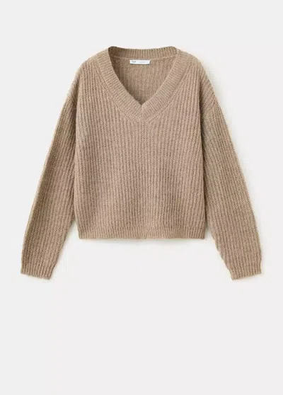 Mango Pull Col V En Maille À Fil Métallisé In Brown