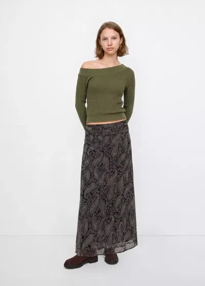 Mango Pull Côtelé Décolleté Asymétrique In Green