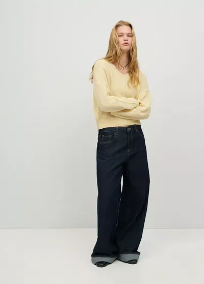 Mango Pull Détail Coutures In Yellow