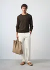 Mango Pull En Jersey Côtelé Mélange Coton-lin In Gray
