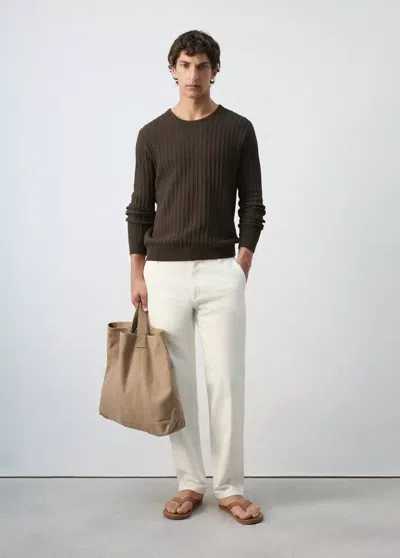 Mango Pull En Jersey Côtelé Mélange Coton-lin In Gray