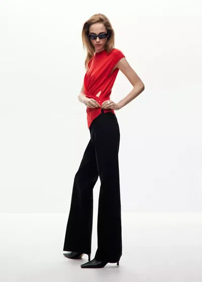 Mango Pull En Jersey De Maille Fine Drapé In Rouge