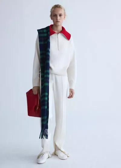 Mango Pull En Laine Avec Col Contrastant In White