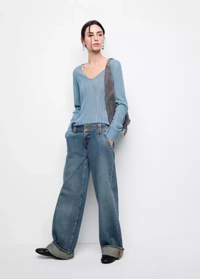 Mango Pull En Lurex Col En V In Bleu