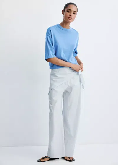 Mango Oversize Elbow Sleeve Cotton Sweater In Blue