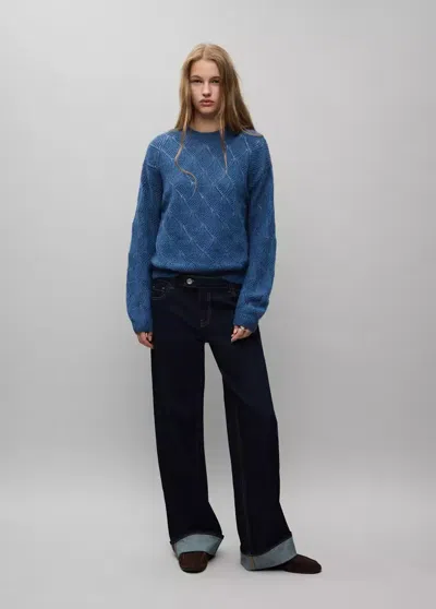 Mango Pull En Maille Ajourée In Blue