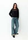 Mango Pull En Maille Ajourée In Noir