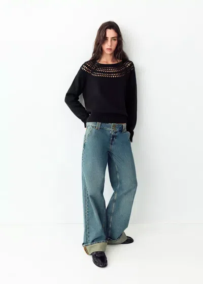 Mango Pull En Maille Ajourée In Noir
