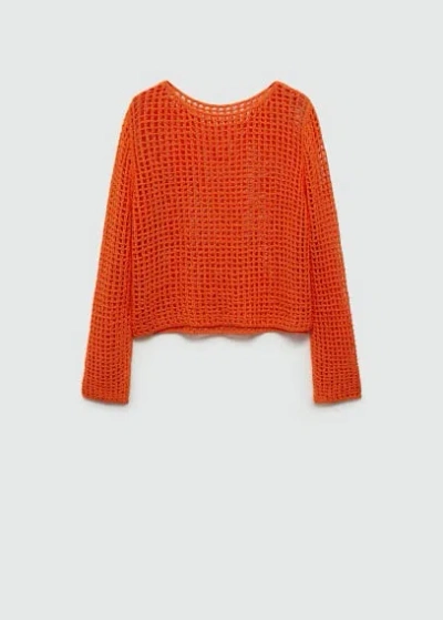 Mango Openwork Knit Sweater Orange