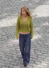 Mango Pull En Maille Coton Col En V In Vert