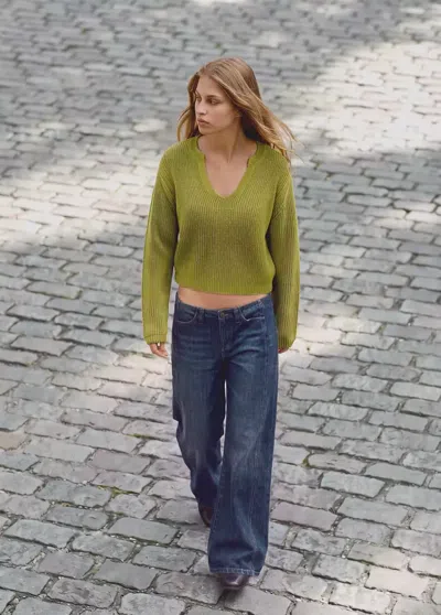 Mango Pull En Maille Coton Col En V In Vert