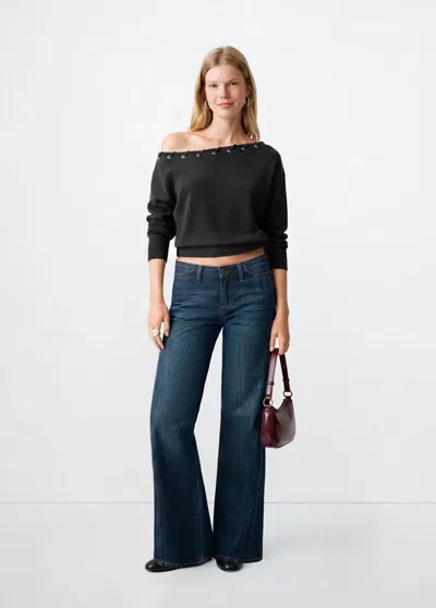 Mango Pull En Maille Détail En V In Black