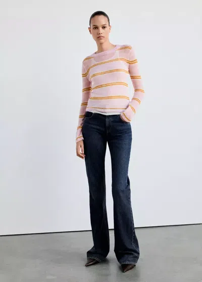 Mango Pull En Maille Fine À Rayures In Rose Pastel