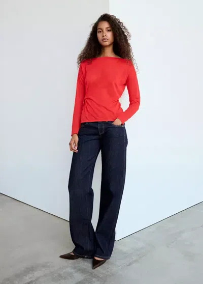 Mango Pull En Maille Fine Avec Naud In Rouge