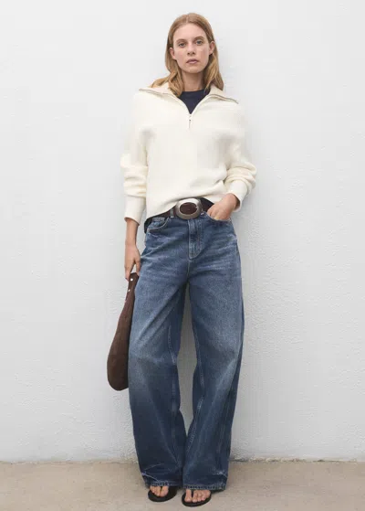 Mango Knitted Sweater With Zipper In Gray