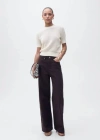 Mango Short-sleeved Openwork Knitted Sweater Ecru In Ecru