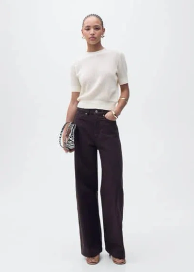 Mango Short-sleeved Openwork Knitted Sweater Ecru