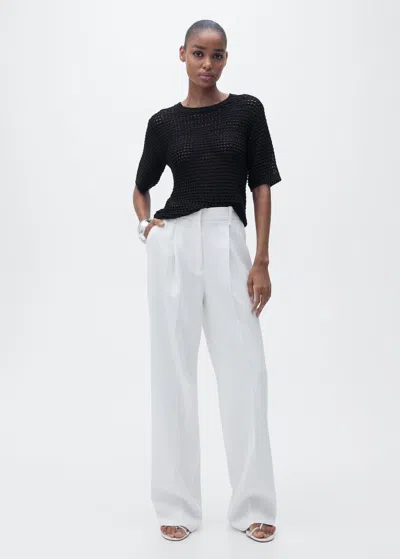 Mango Short-sleeved Openwork Knitted Sweater Black