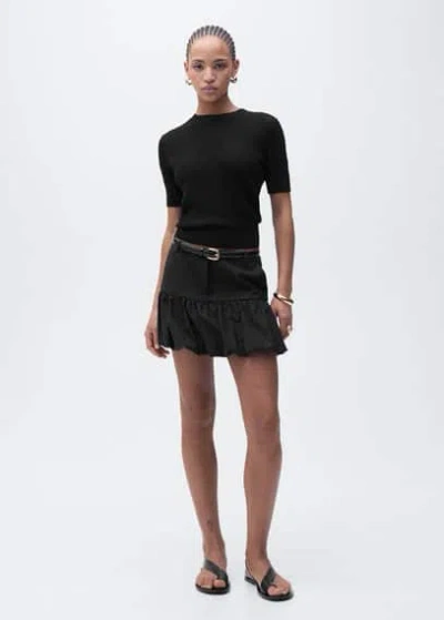 Mango Short-sleeved Openwork Knitted Sweater Black