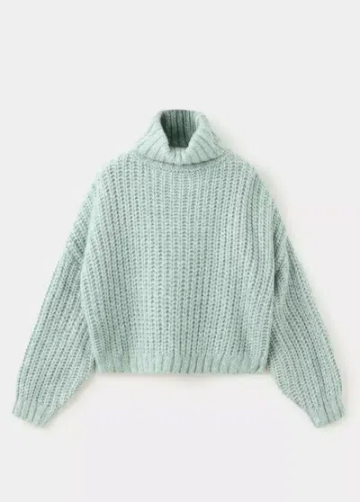 Mango Kids' Pull Maille Épaisse Col Montant In Green