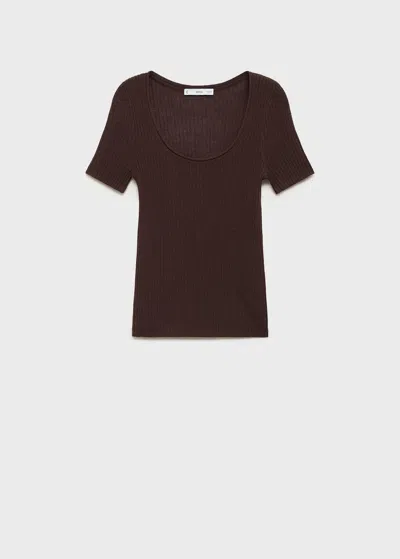 Mango Linen-blend Knitted Sweater Chocolate
