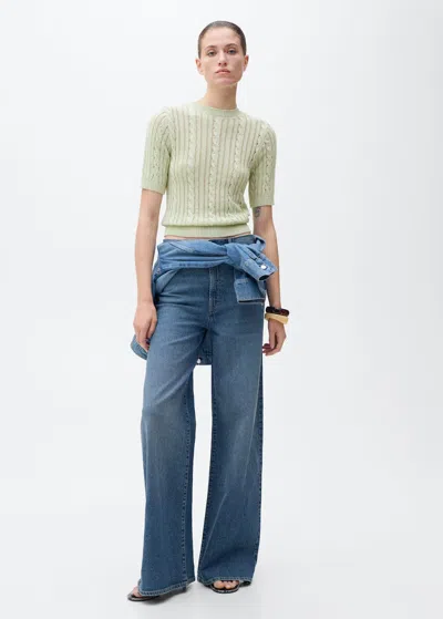Mango Short Sleeve Cable Knit Sweater Pastel Green In Vert Pastel