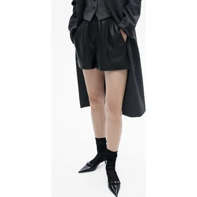 Mango Pull-on Faux Leather Shorts In Black