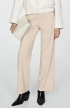Mango Pull-on Knit Wide Leg Pants In Beige