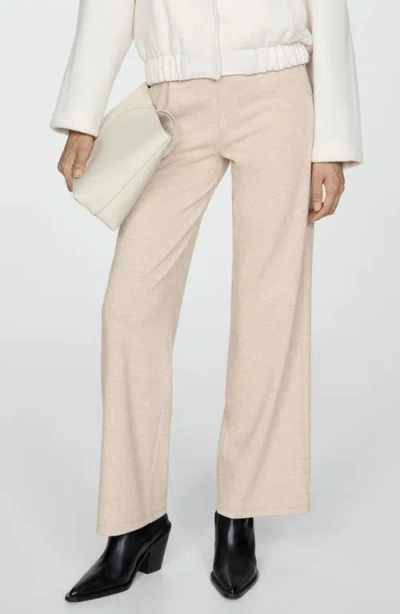 Mango Pull-on Knit Wide Leg Pants In Beige