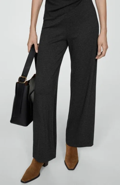 Mango Pull-on Knit Wide Leg Pants In Dark Heather Grey