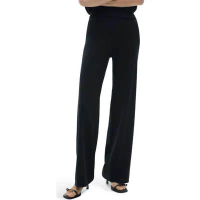 Mango Pull-on Wide Leg Knit Pants In Black