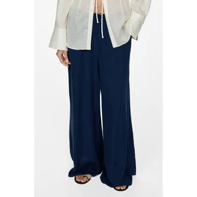 Mango Pull-on Wide Leg Pants In Dark Blue