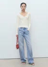 Mango V-neck Ribbed Knit Sweater In Sand