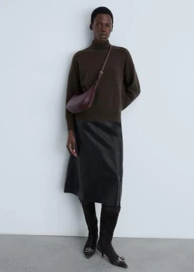 Mango Pull-over Coutures Col Montant Marron Moyen - Femme - Xl -