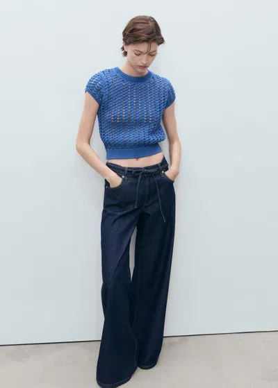 MANGO SHORT-SLEEVED CROCHET SWEATER BLUE