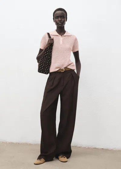 Mango Pull-over Crochet Manches Courtes Rose Pastel - Femme - S -