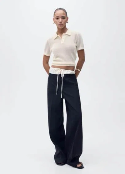 Mango Openwork Knitted Polo-neck Sweater Ecru