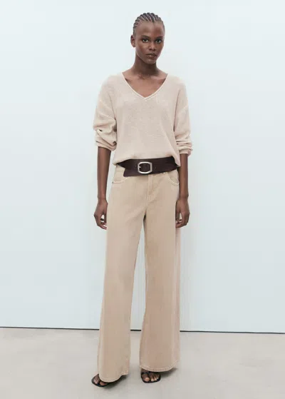 MANGO PULL-OVER MAILLE COL EN V BEIGE - FEMME - M - MANGO