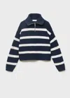 Mango Knitted Sweater With Perkins Neck In Blue