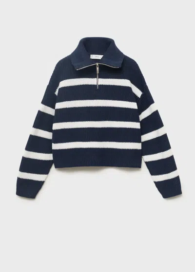 Mango Kids' Knitted Sweater With Perkins Neck In Blue