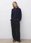 Mango Knitted Sweater With Zip Collar Navy In Blue