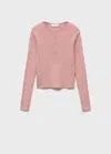Mango Kids' Ribbed Sweater With Buttons In Pink