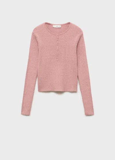 Mango Kids' Ribbed Sweater With Buttons In Pink