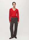 Mango Fine-knit V-neck Sweater Red In Red