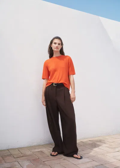 Mango Short-sleeved Fine-knit Sweater Dark Orange
