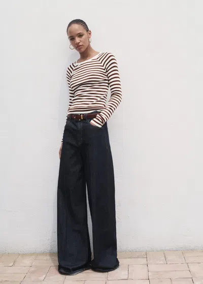 Mango Long-sleeved Fine-knit Sweater In Sand