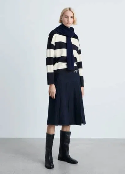 Mango Round-neck Striped Sweater Dark Navy In Bleu Marine Foncé