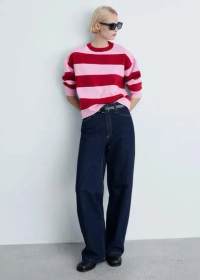 Mango Round-neck Striped Sweater Red In Rouge